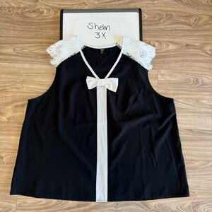 SHEIN Black and White Sleeveless Tie Front Blouse
